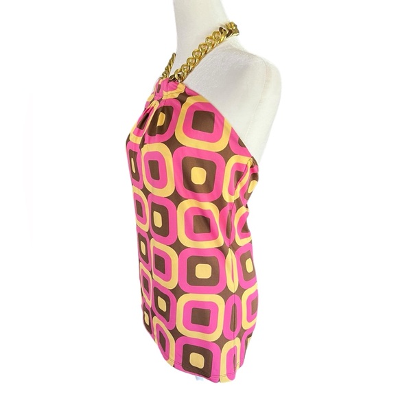 INC Mod Retro-Inspired Geometric Halter Top Gold-Tone Chain Neck Accent Size M - Picture 3 of 9